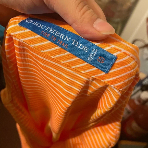 SOUTHERN TIDE ORANGE STRIPED POLO - Picture 3 of 4